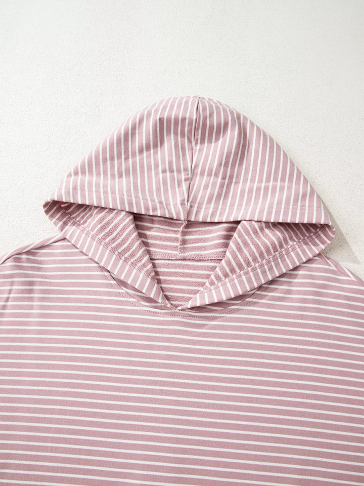 Striped drop-shoulder hoodie with thumbhole cuffs and side slits