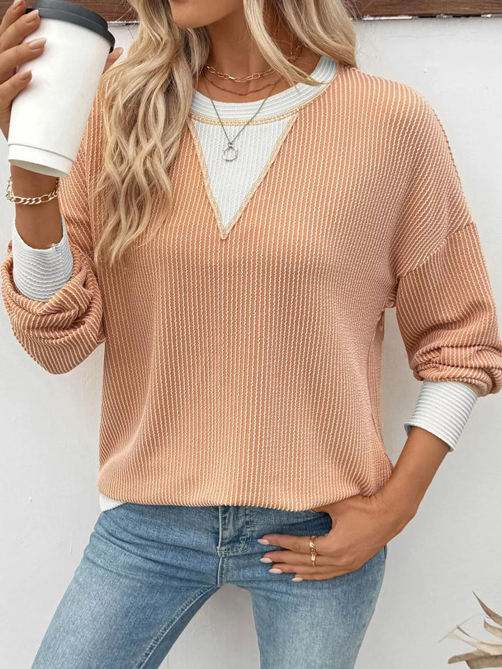 Contrast-trim ribbed dropped-shoulder sweatshirt