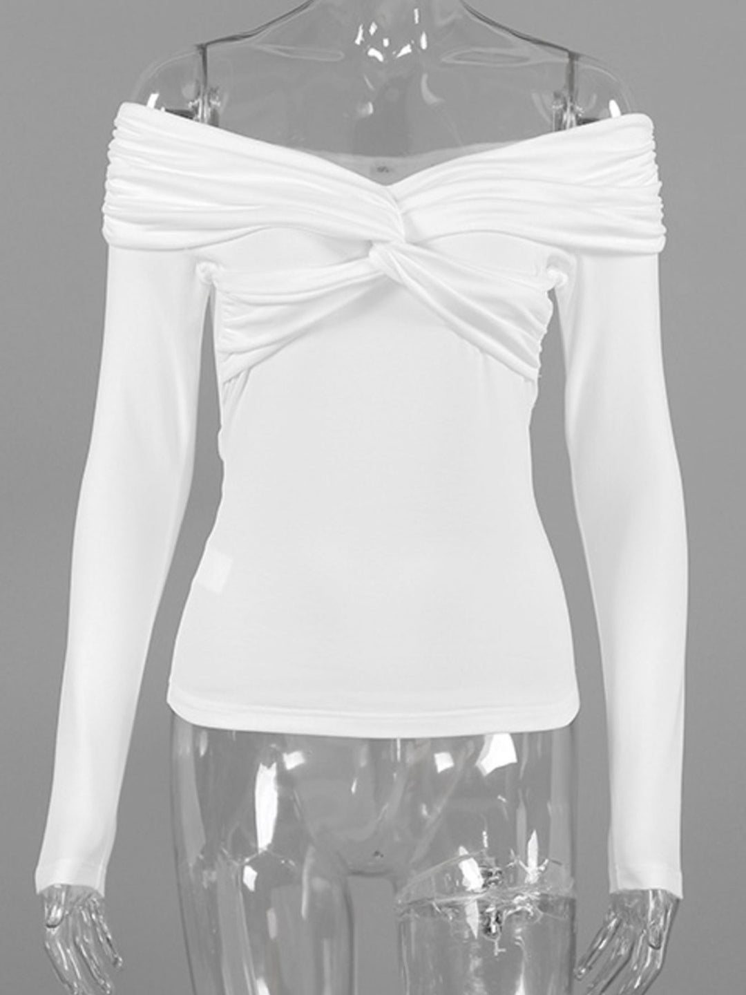 Twist-front off-shoulder fitted long sleeve top