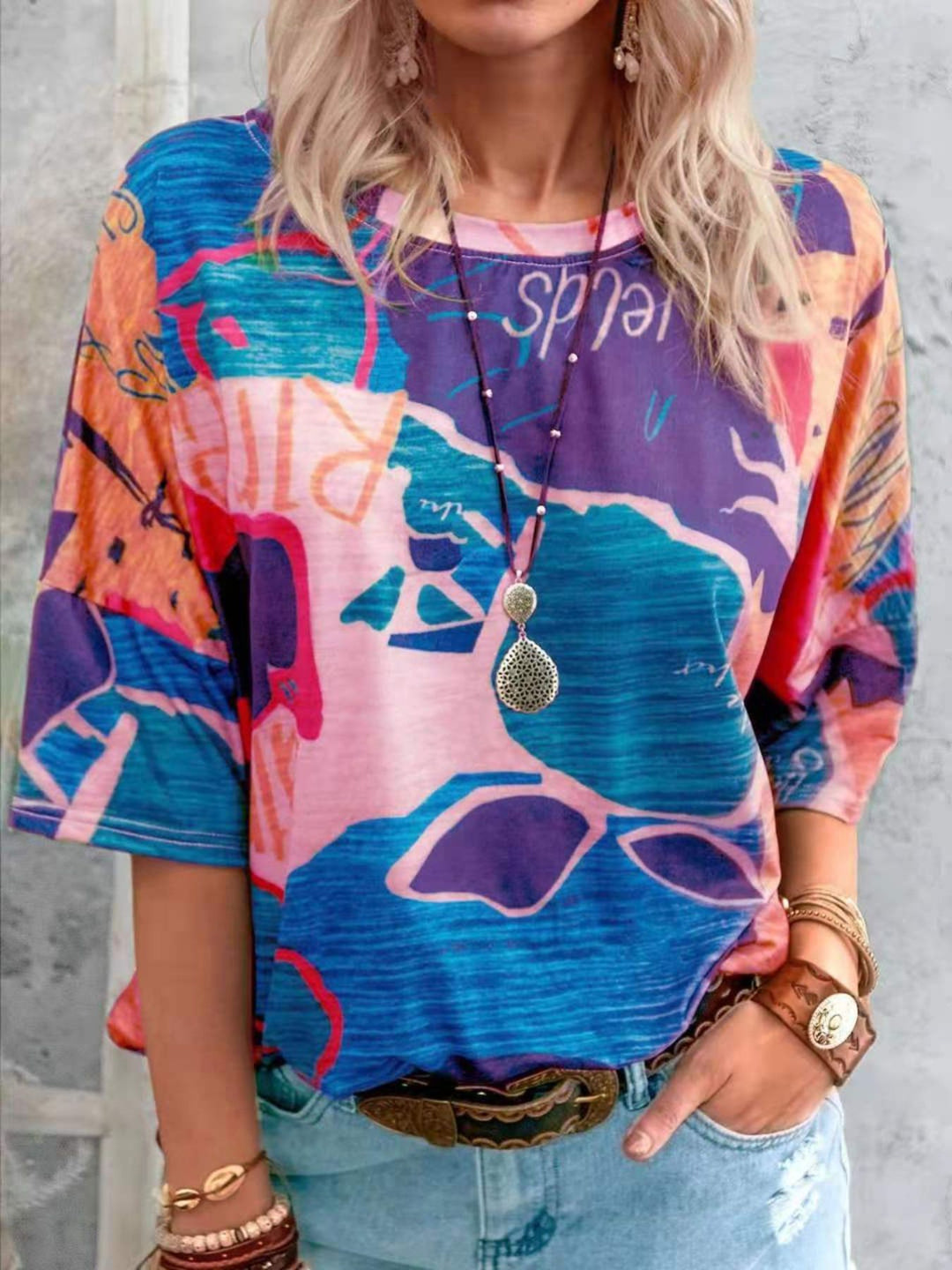 Geometric Pink Abstract stripe round-neck short sleeve t-shirt