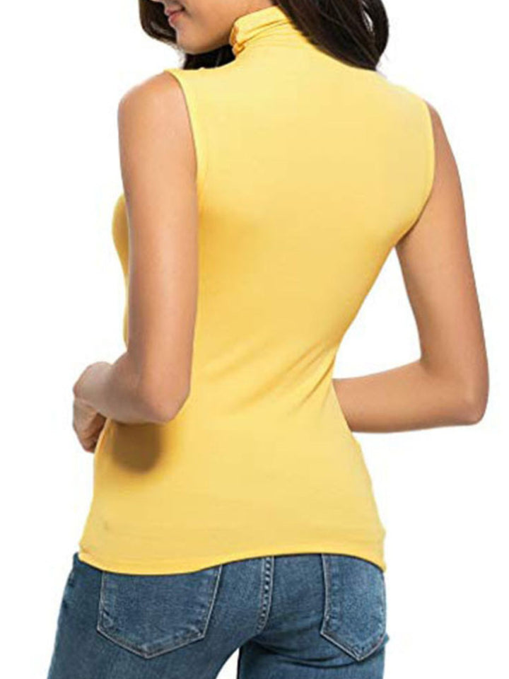 Sleeveless turtleneck slim-fit knit top