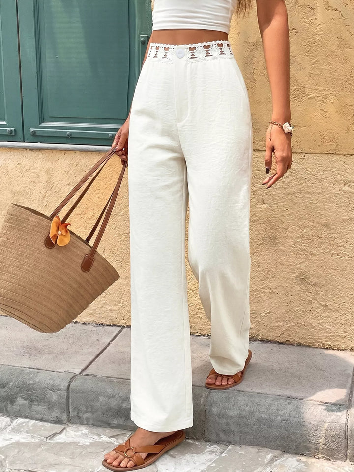 Off-white High-rise wide leg pants with crochet trim waist
