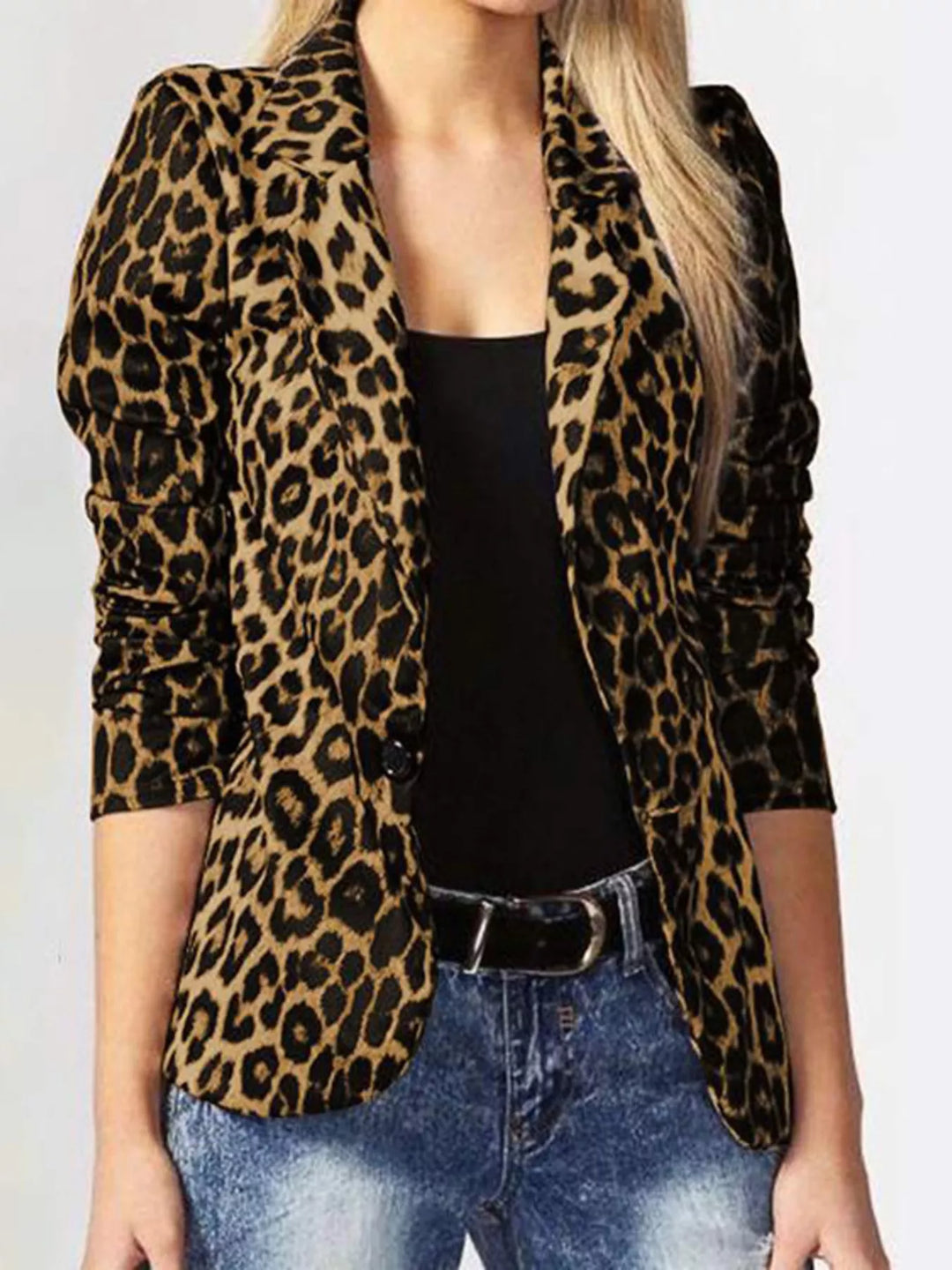 Leopard Leopard Print One Button Blazer