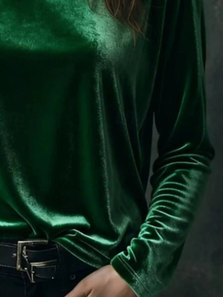 Velvet long sleeve boat neck top with dropped shoulders