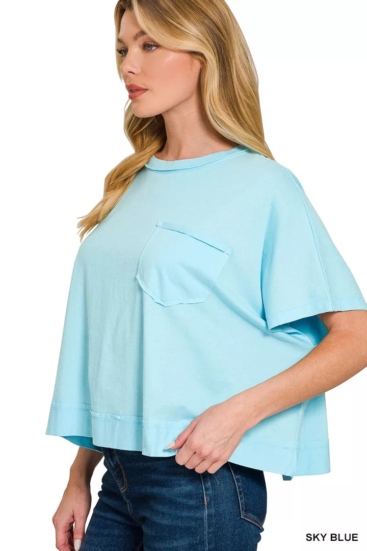 Exposed seam boxy pocket tee with drop shoulder