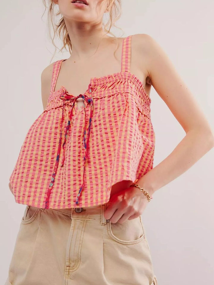 Sherbet Smocked gingham tie-front cami with adjustable straps
