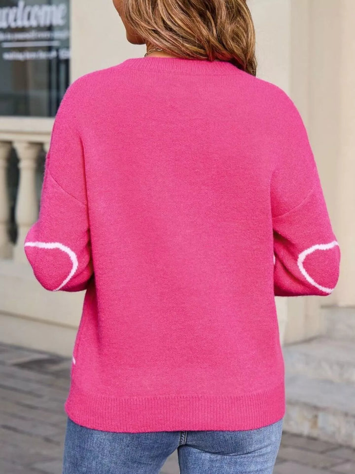 Floral print crew neck knit pullover sweater