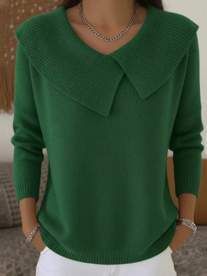 Dark Green Oversized wide-collar ribbed knit sweater
