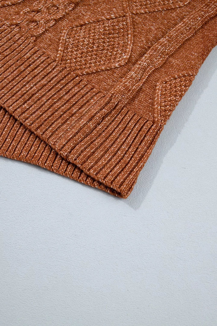 Cable knit quarter-zip mini sweater dress with drop shoulders