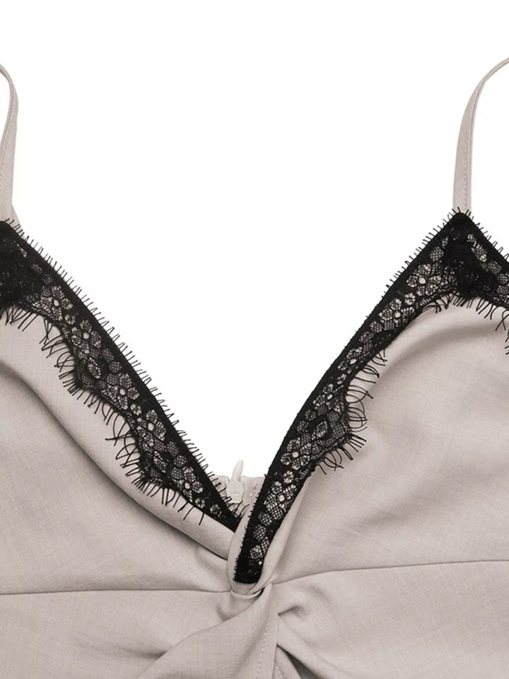 Lace trim twist-front cropped V-neck cami
