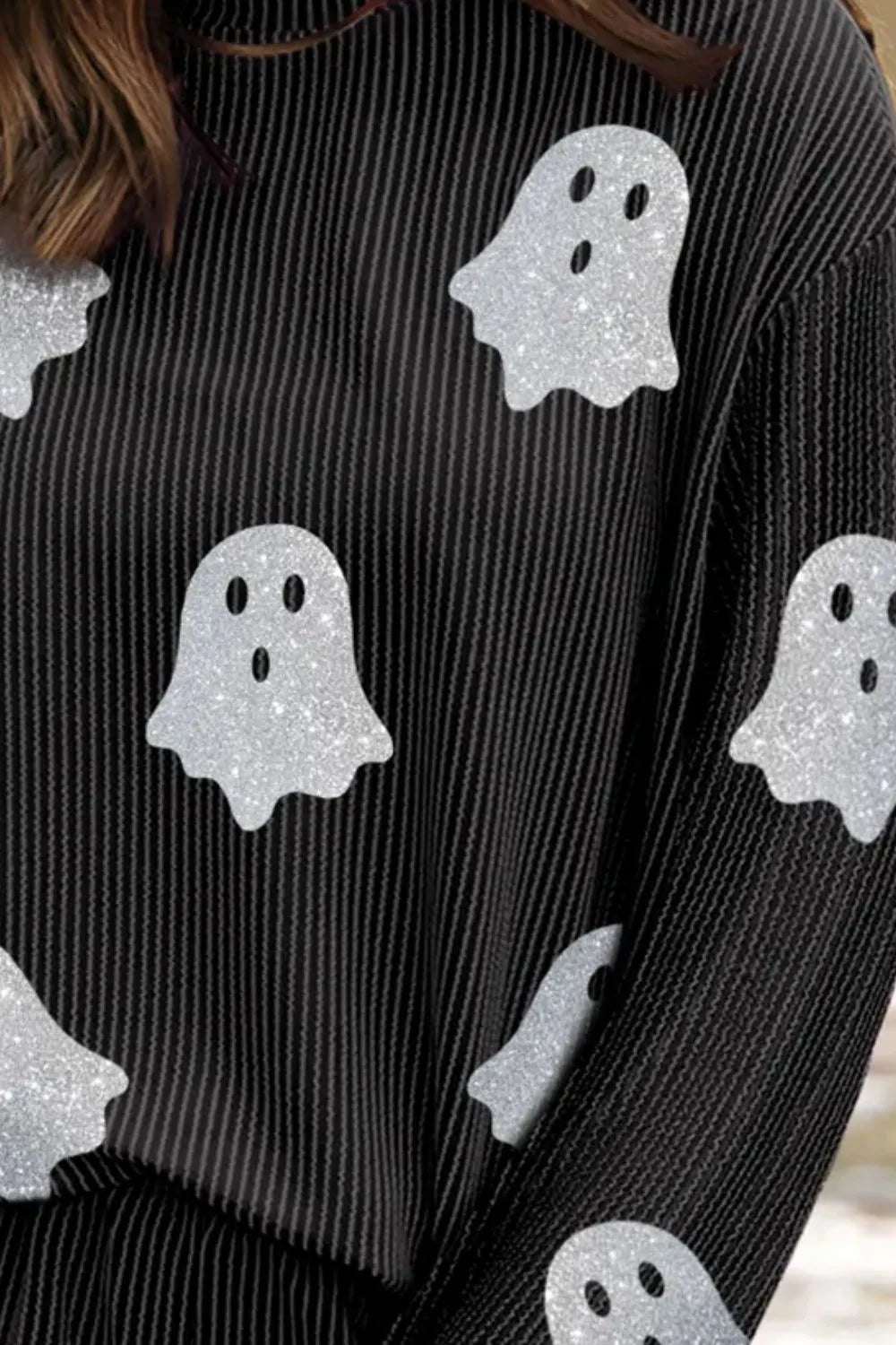 Glitter ghost ribbed long sleeve top and shorts set