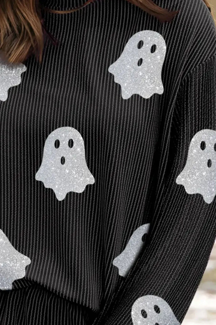 Glitter ghost ribbed long sleeve top and shorts set