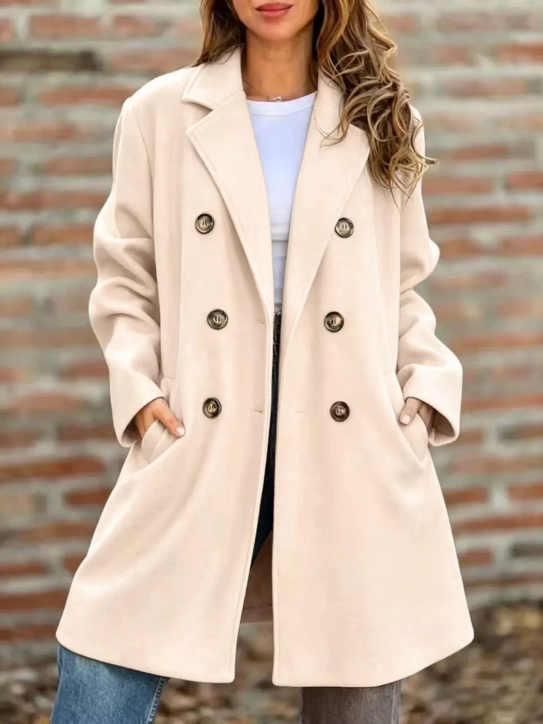 Double-breasted notch lapel longline coat with pockets