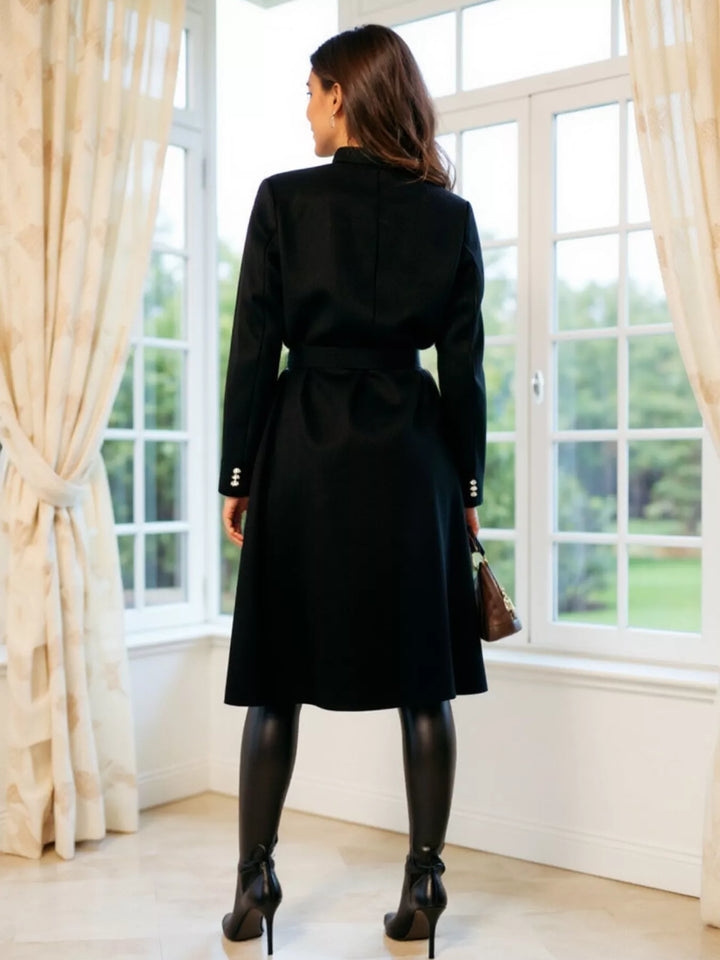Double-breasted tie-waist longline overcoat