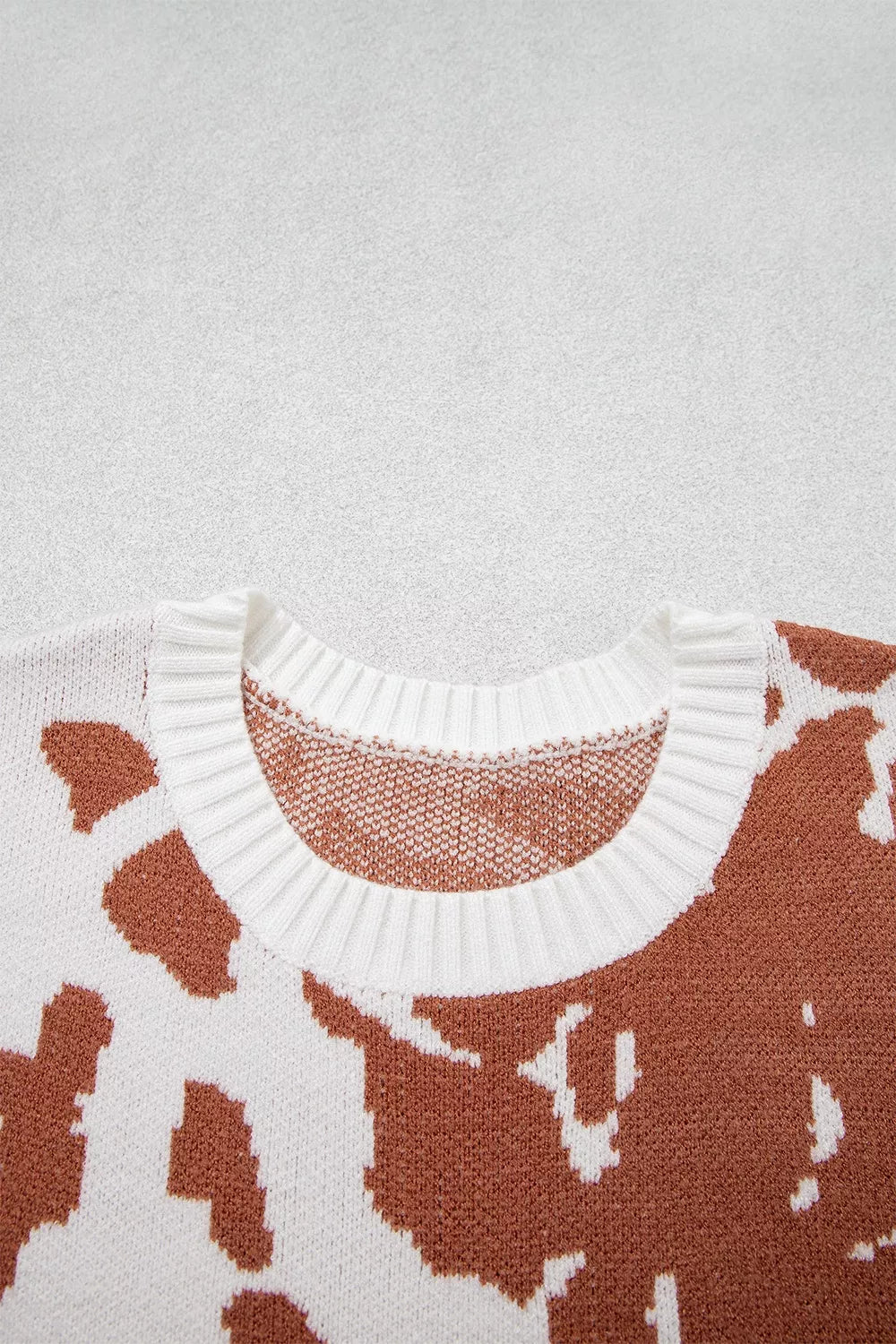 Cow print drop shoulder crewneck sweater