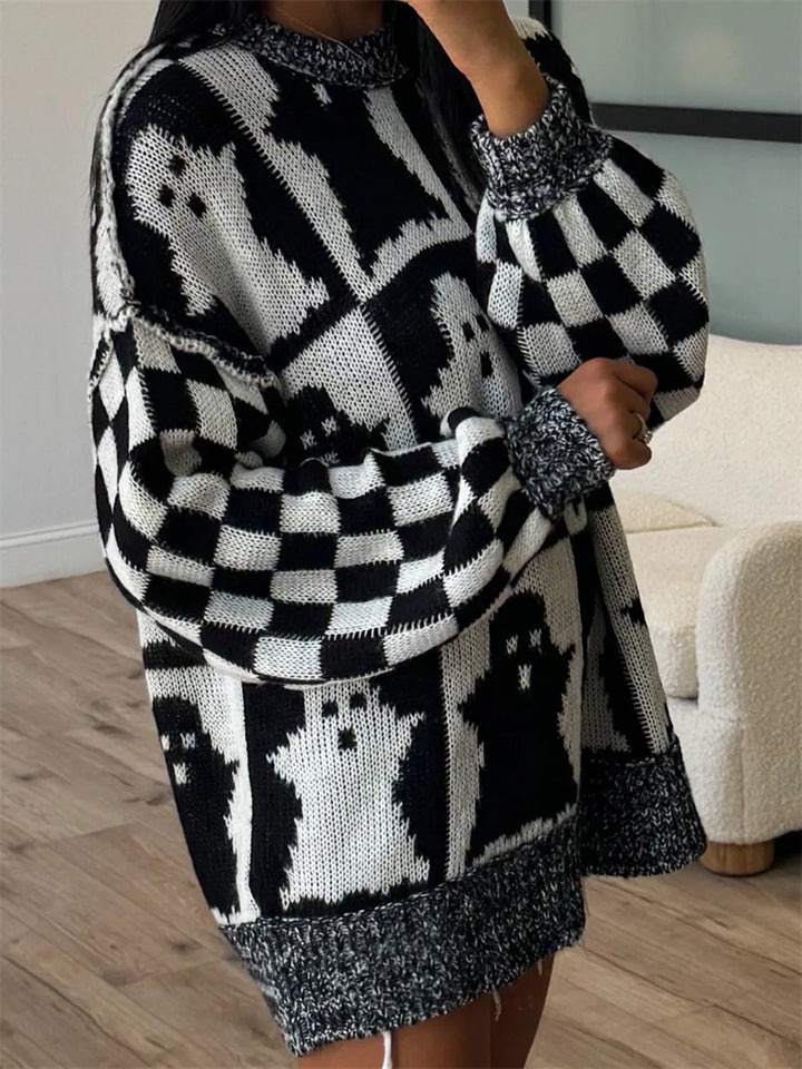 Ghost checkerboard oversized drop shoulder knit sweater