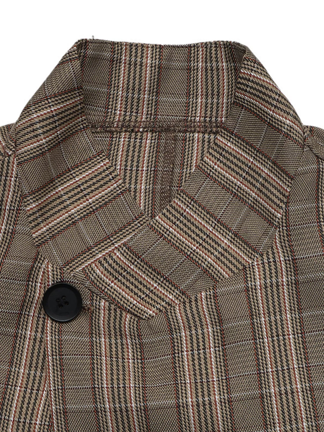 Plaid asymmetric single-button blazer with stand collar