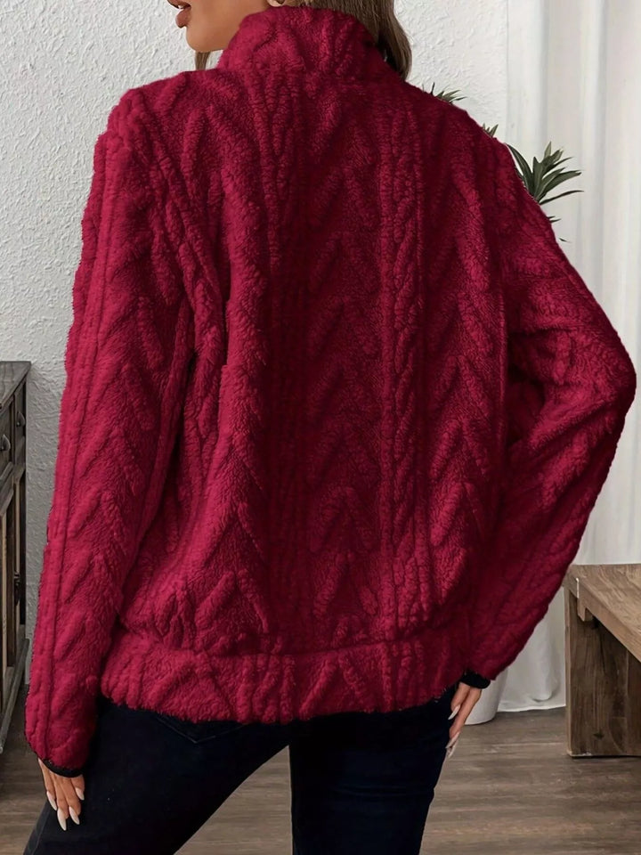 Textured fleece half-zip pullover with kangaroo pocket