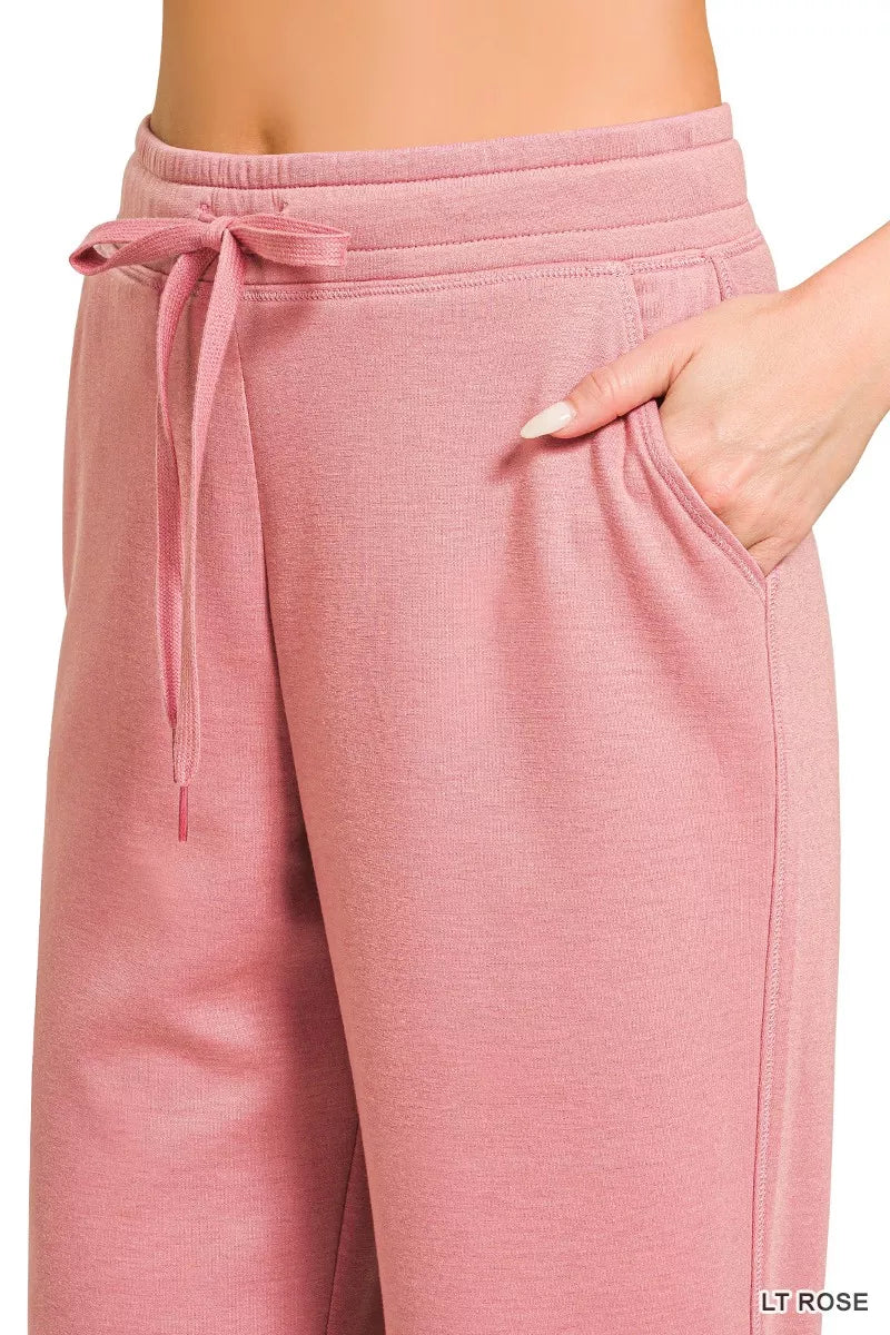 Scuba drawstring jogger pants with ribbed ankle cuffs