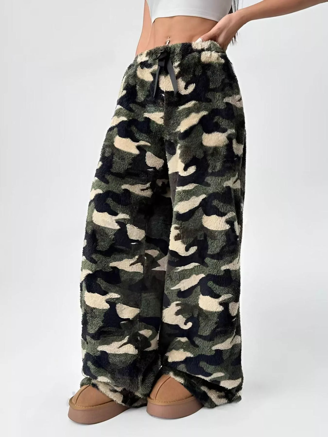 Drawstring wide-leg pull-on lounge pants