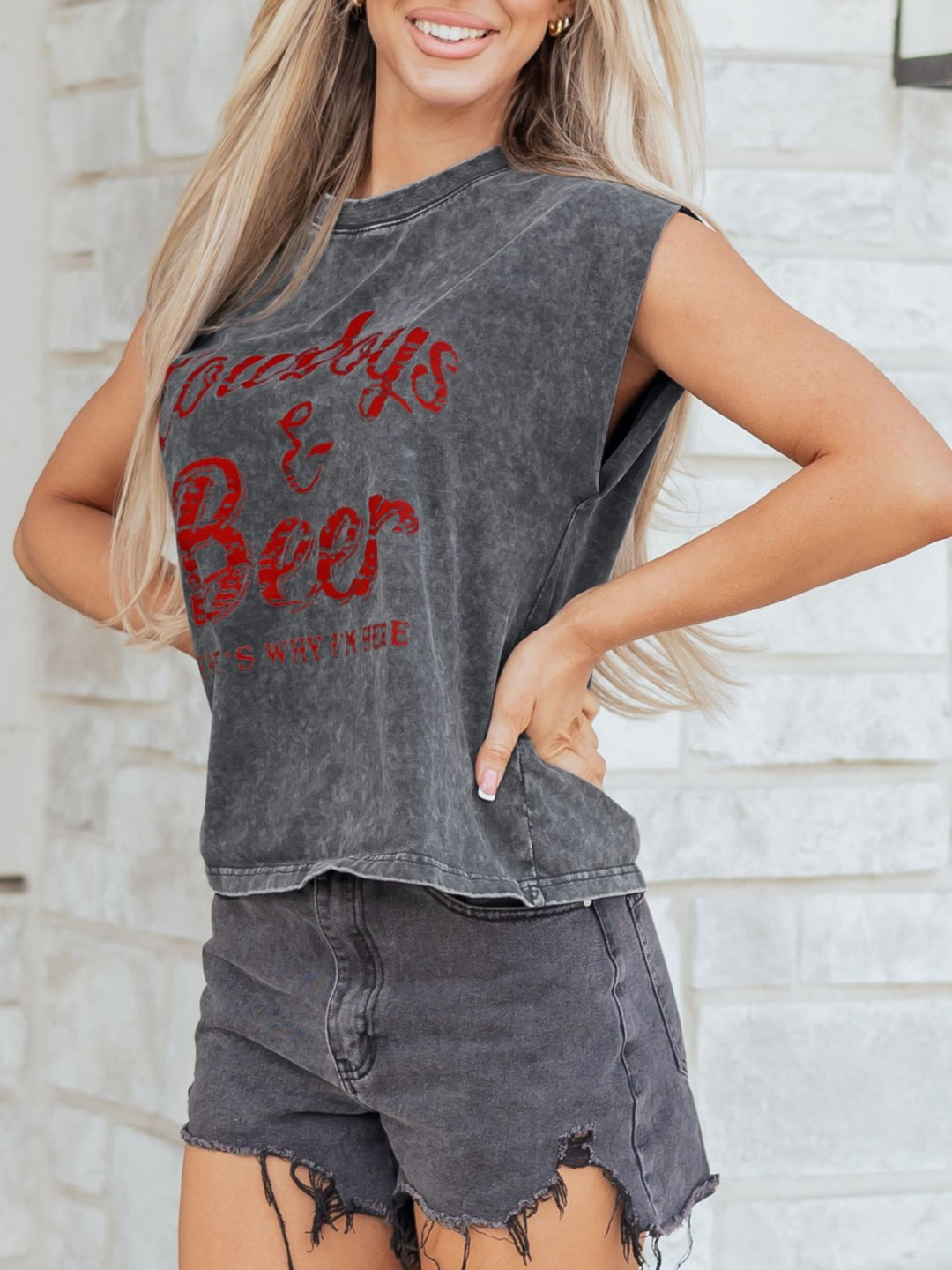 Cowboys &amp; Beer western graphic mineral wash tank top
