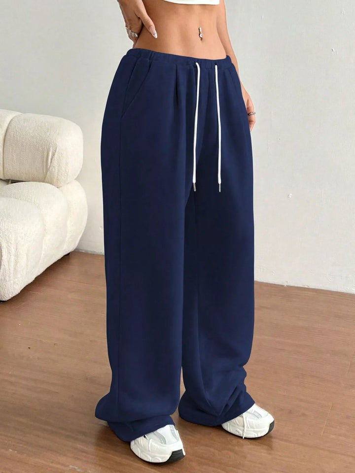 Dark Blue High-waist wide-leg drawstring sweatpants