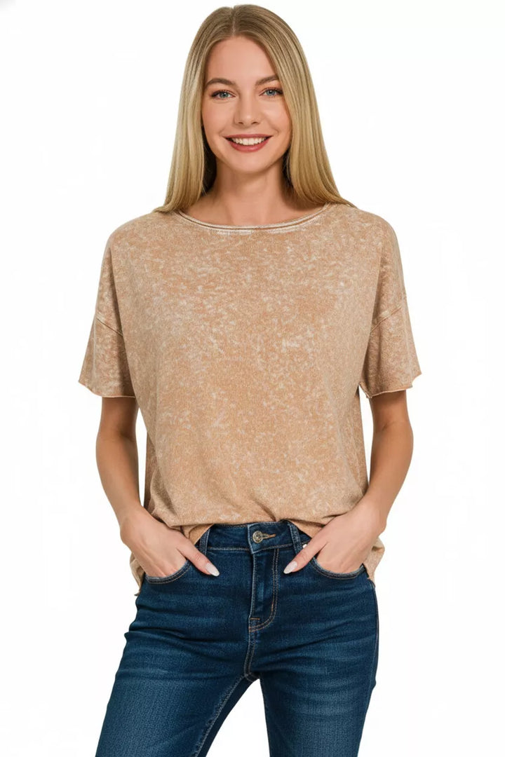 Mineral wash boxy short sleeve tee with drop shoulders