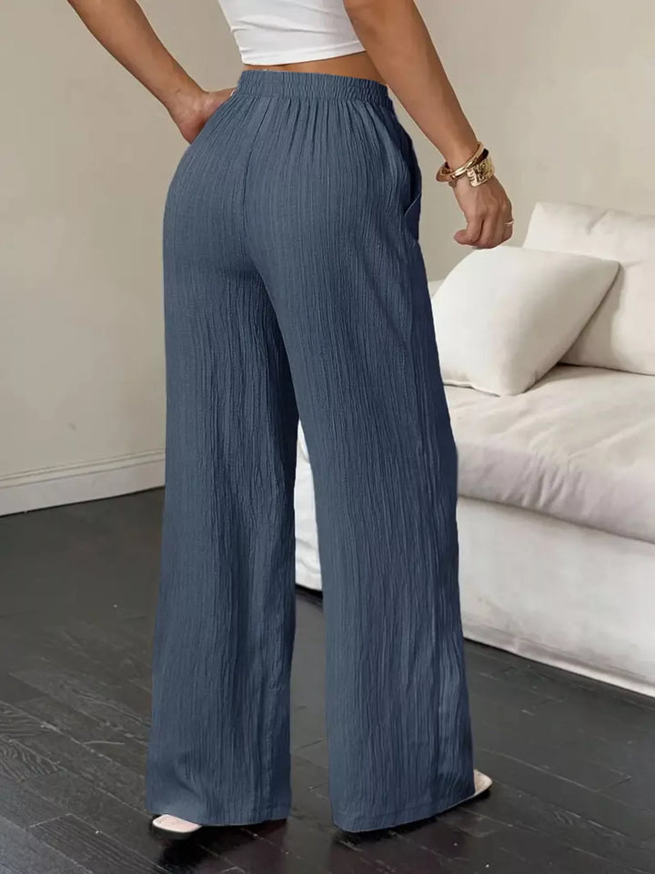 Crinkle cotton wide-leg drawstring pants with side pockets