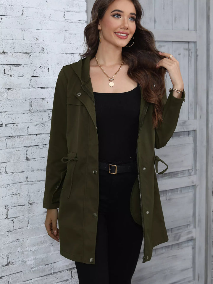 Hooded drawstring waist utility anorak jacket