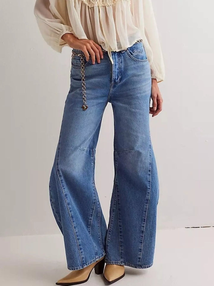 High-rise wide leg balloon jeans with paneled knee seam