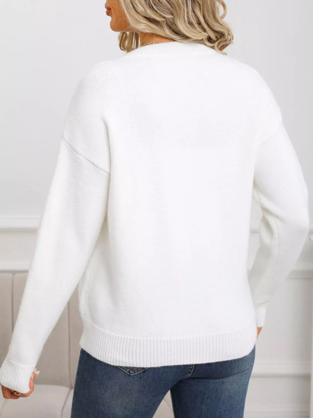 Cherry motif crew neck long sleeve knit sweater