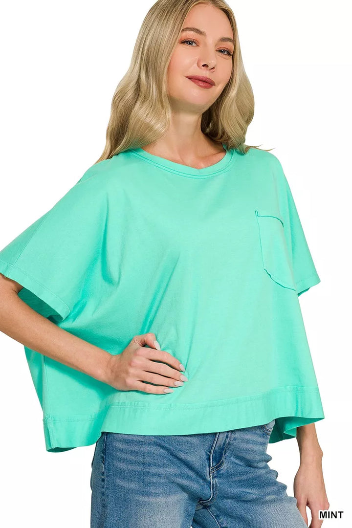 Exposed seam boxy crop tee with chest pocket