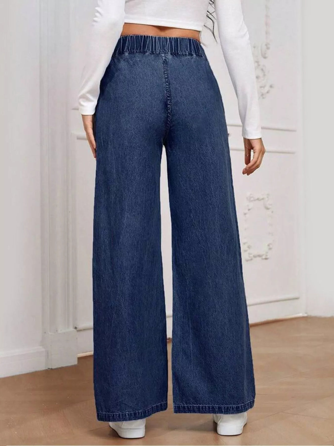 High-rise wide-leg pull-on jeans with elastic waist