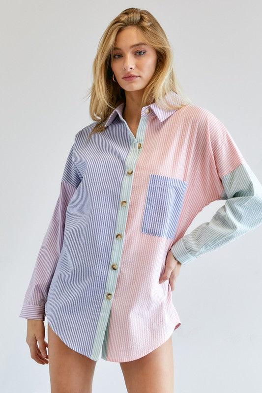 Multi Color Striped Button Down Shirt - Azoroh