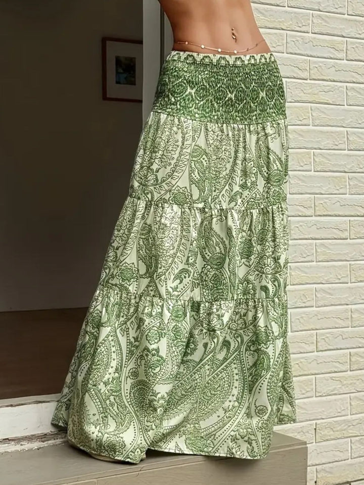 Paisley print maxi skirt with smocked waist