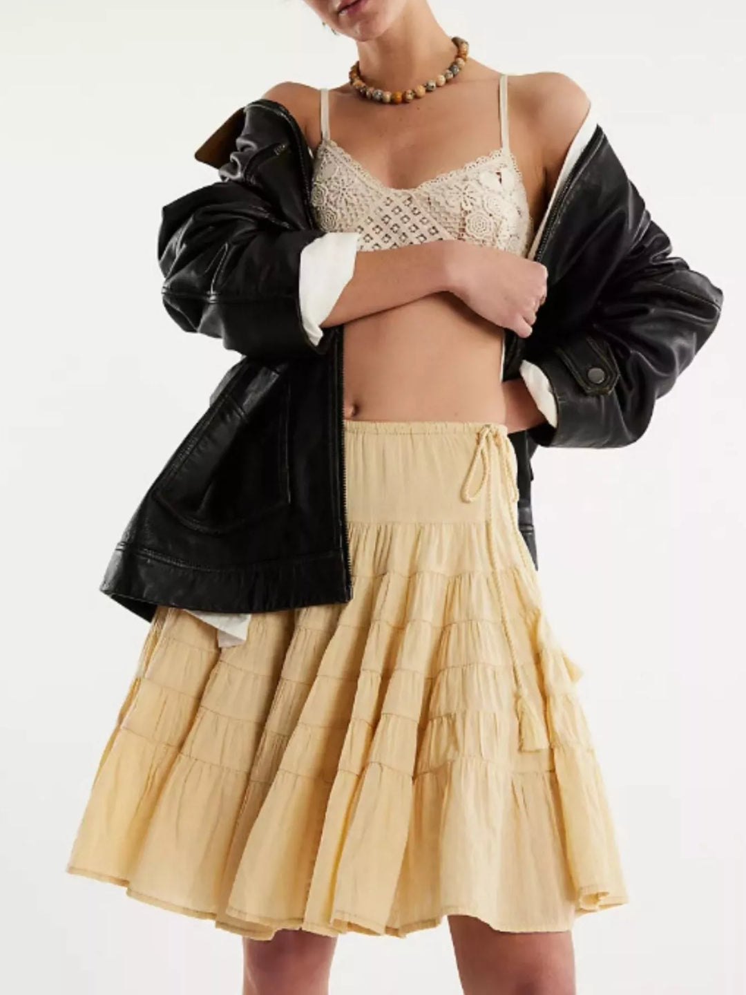 Tiered ruffle mini skirt with drawstring waist