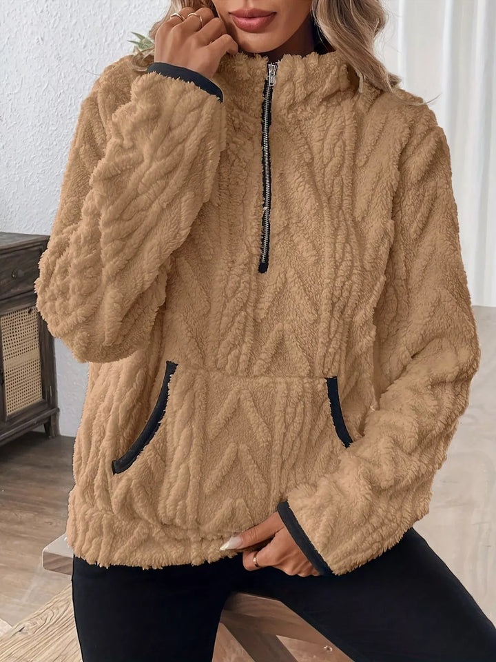 Textured fleece half-zip pullover with kangaroo pocket