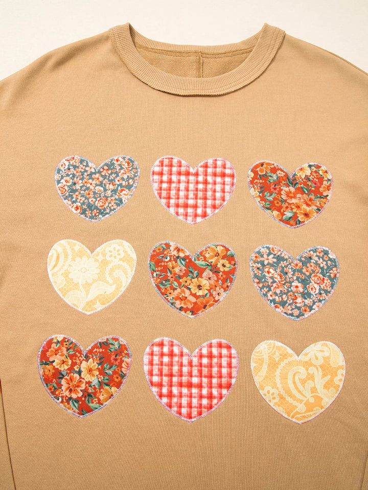 Floral heart patch mineral wash crewneck sweatshirt