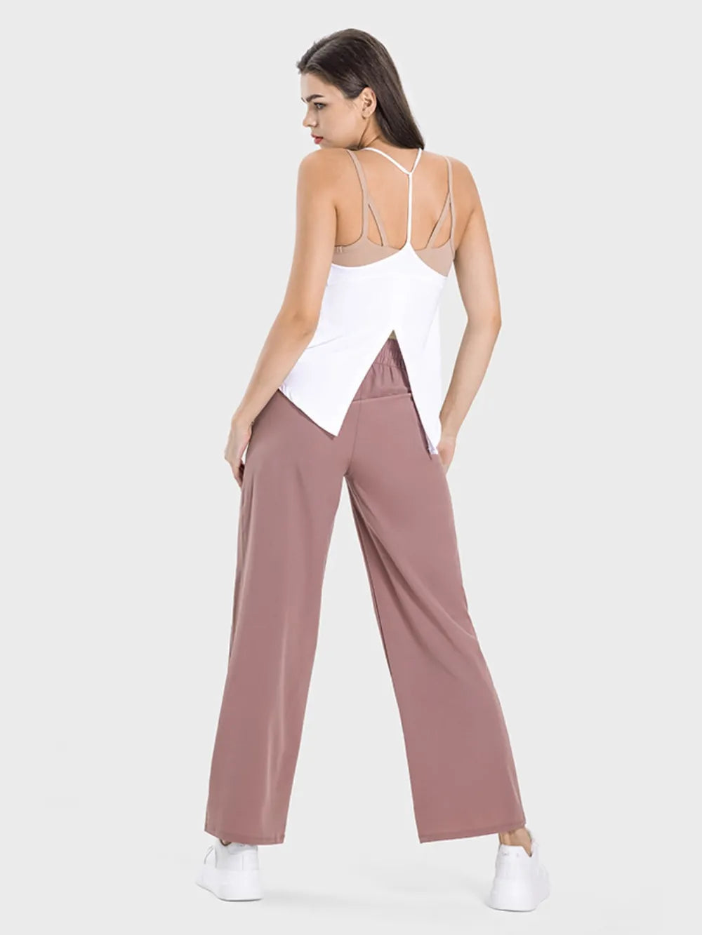 Drawstring straight-leg active pants with pockets