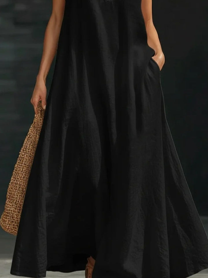 Plunge halter maxi dress with side pockets