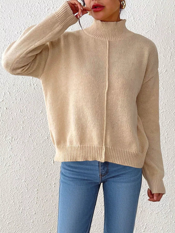 Center seam mock neck knit pullover sweater