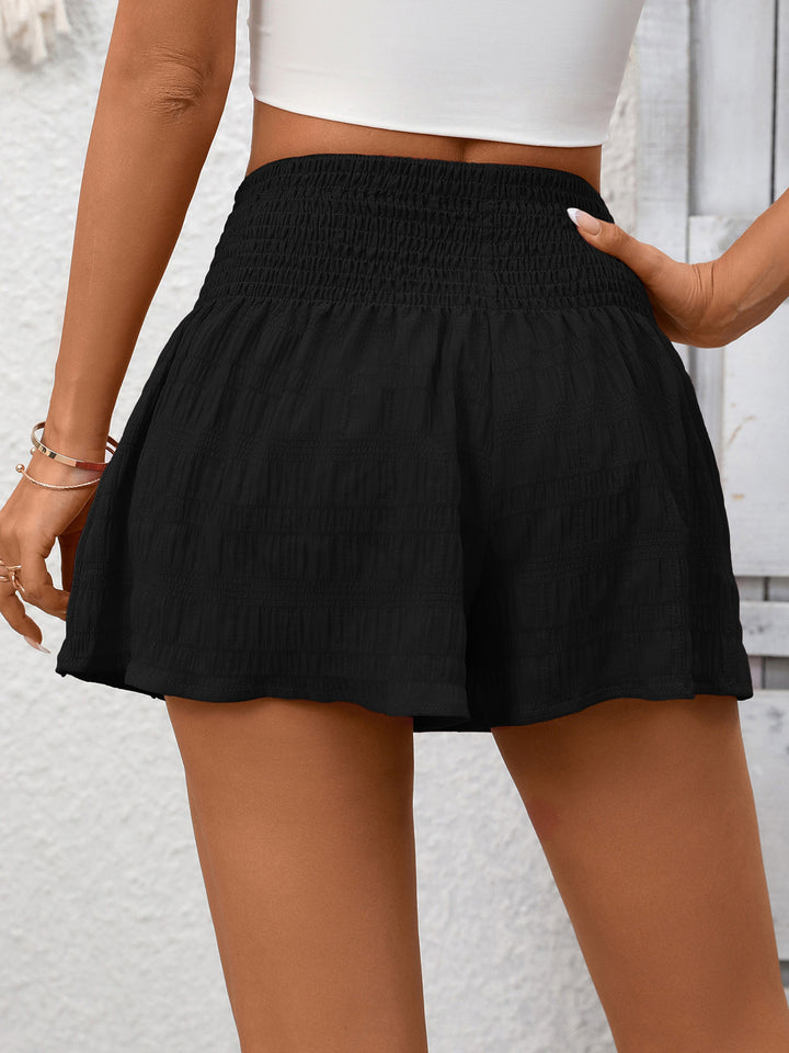 Smocked drawstring waist flowy mini shorts