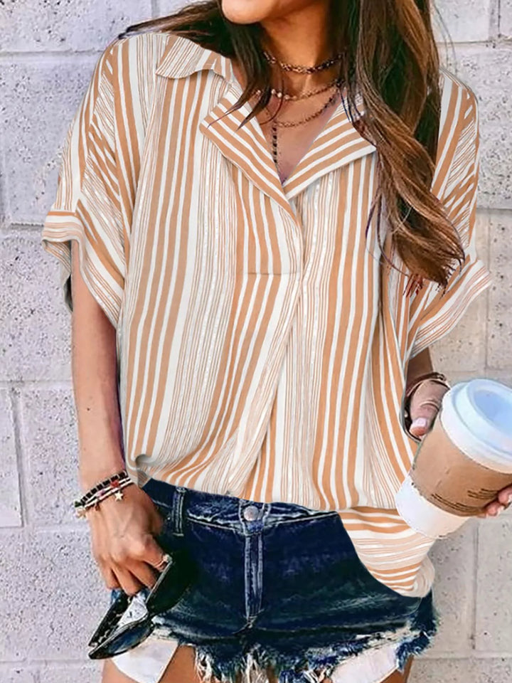 Collared half-sleeve button-front printed shirt