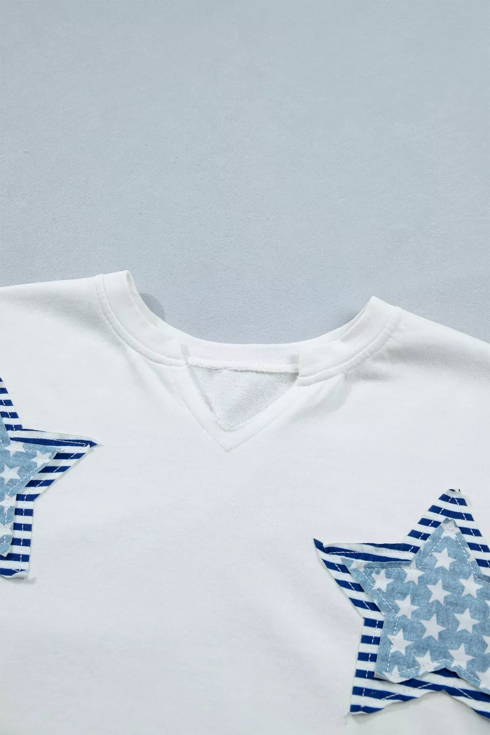 Patriotic star-patch mineral-washed notched-neck tee