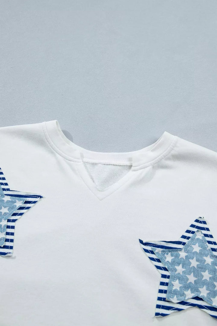 Patriotic star-patch mineral-washed notched-neck tee