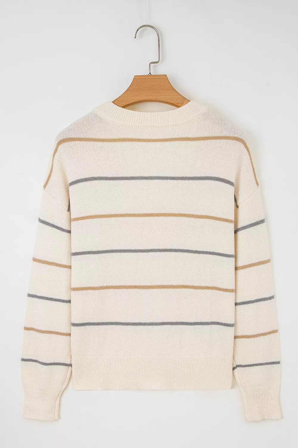 Striped knit button-front cardigan with V-neck