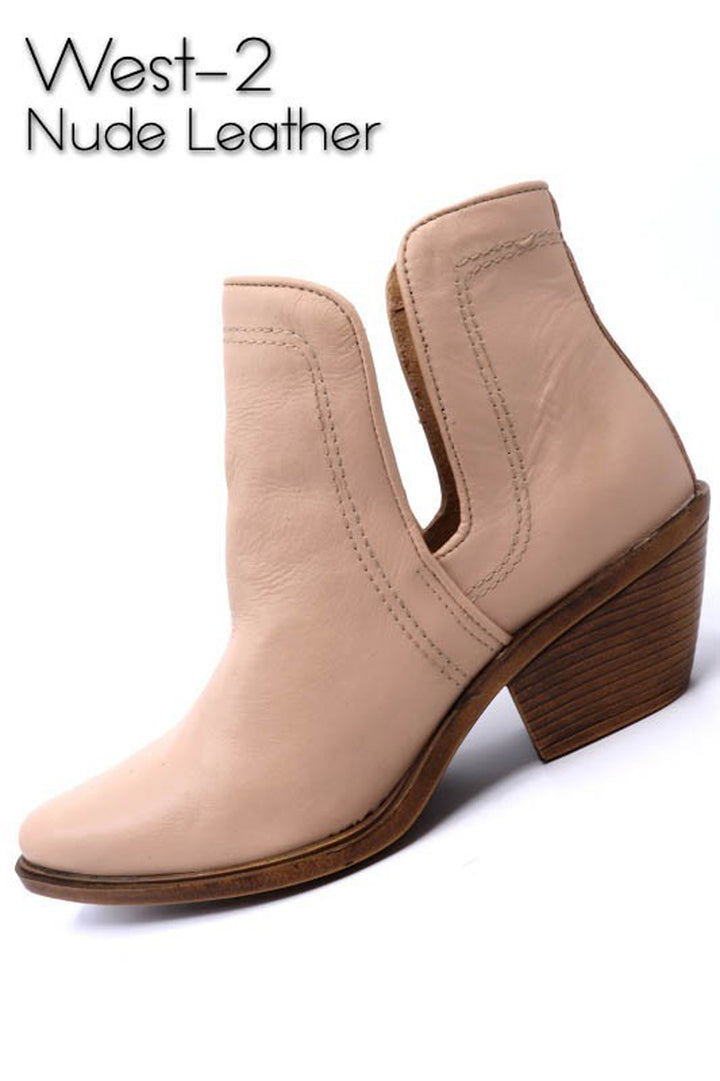 Western Style Cut Out Leather Booties - Azoroh