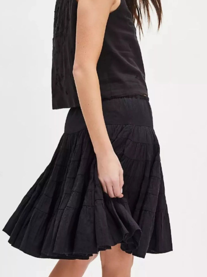 Tiered ruffle mini skirt with drawstring waist