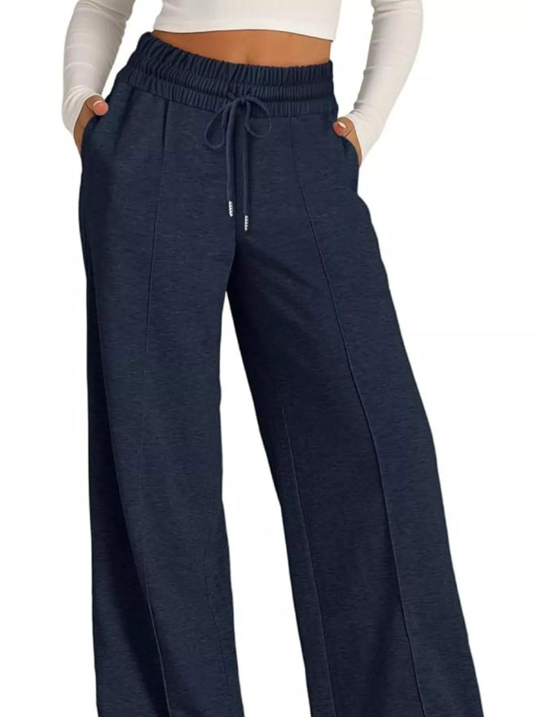 Wide-leg drawstring pants with elastic waist and pockets