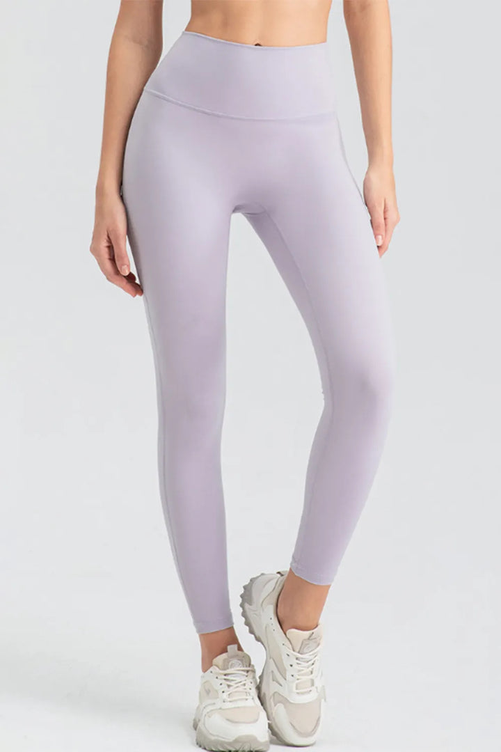Blush Pink High-rise skinny active leggings with wide waistband